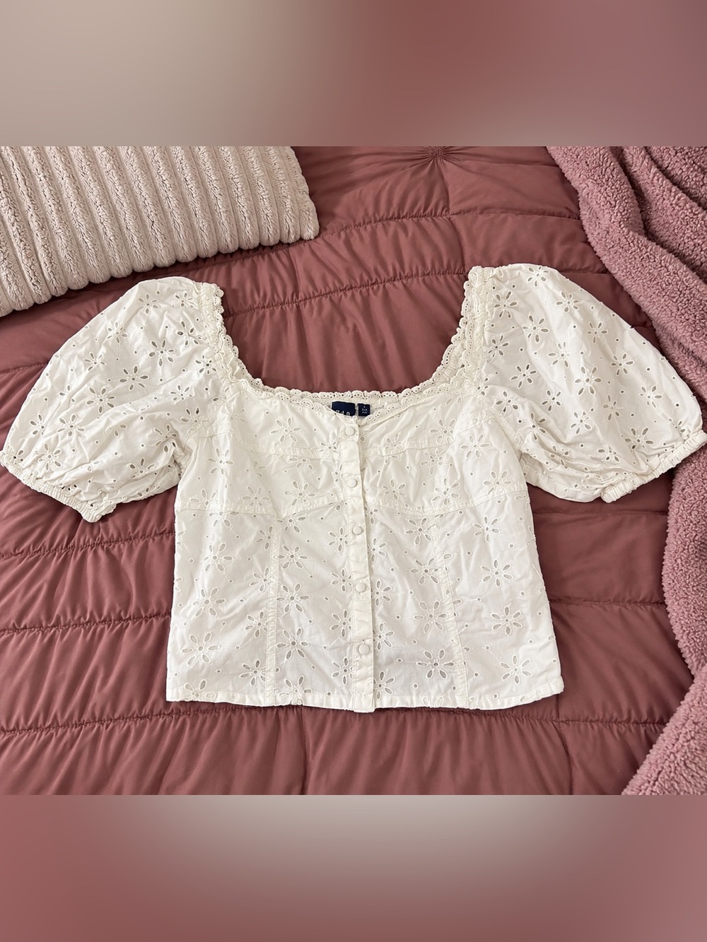 Gap Puff Sleeve Eyelet Shirt Eyelet Puff Sleeve Blouse White Large